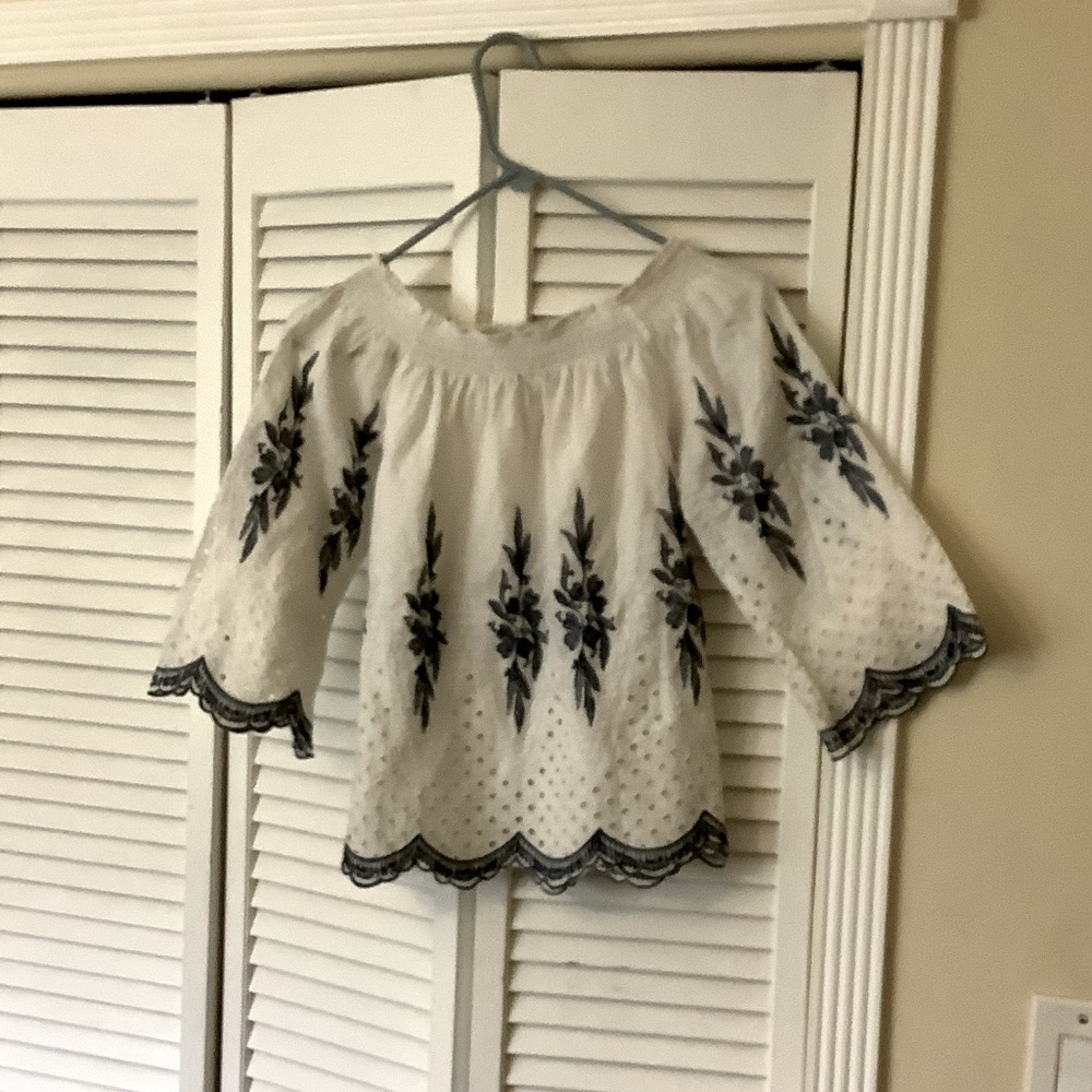 Lace Patterned Off Shouldered Long Sleeve Top